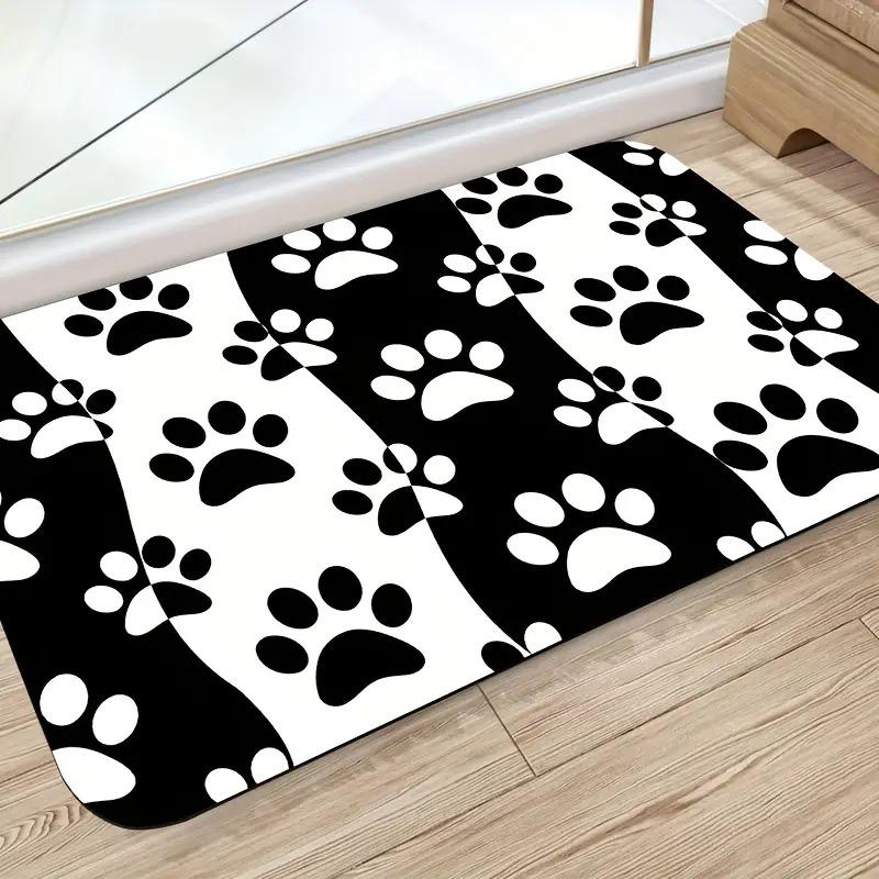 Rustic Paw Print Door Mat Vintage Wood Plank Print Farmhouse Dog Paw Home Decor Carpet Cute Non-Slip Entryway Rug for Front Door