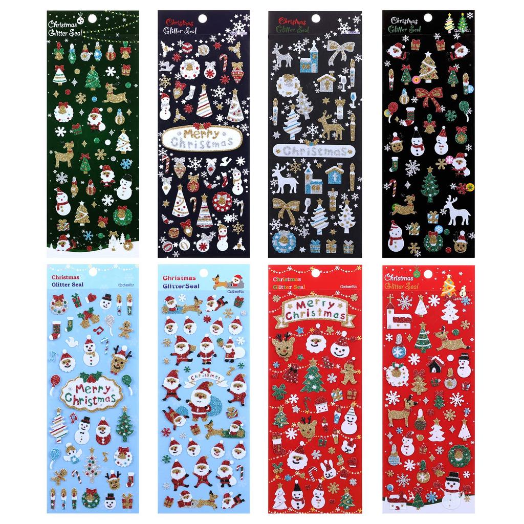 LEMESO Christmas 8 Christmas Ornament Gift Planner Stickers for Christmas and Glitter Stickers, Sheets, Stickers, Kids, Santa, Snowflake, Tree,