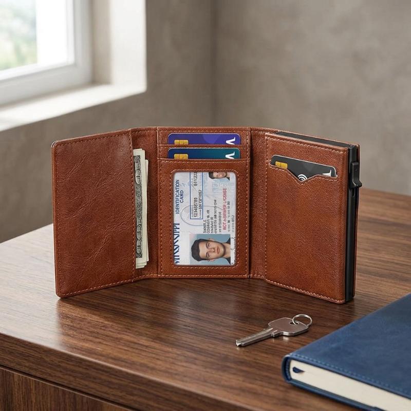 Up Wallet For Men Blocking Credit Card Holder With Clear Id Window Cash Pocket Slim Business Purse Gift