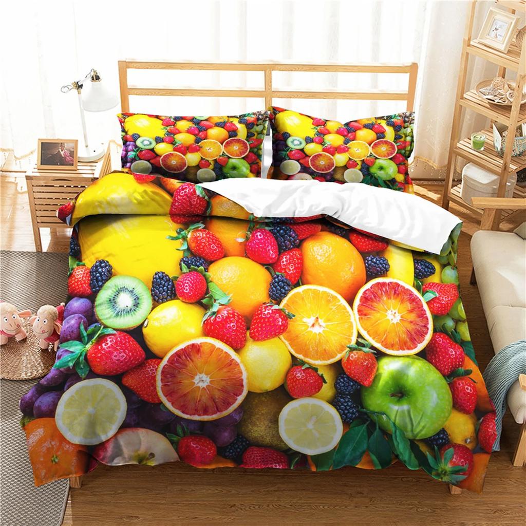 Lemon Duvet Cover Set King/Queen Size,Exotic Tropical Fruit and Leaf,Decorative 3 Piece Bedding Set with 2 Pillow Shams,yellow