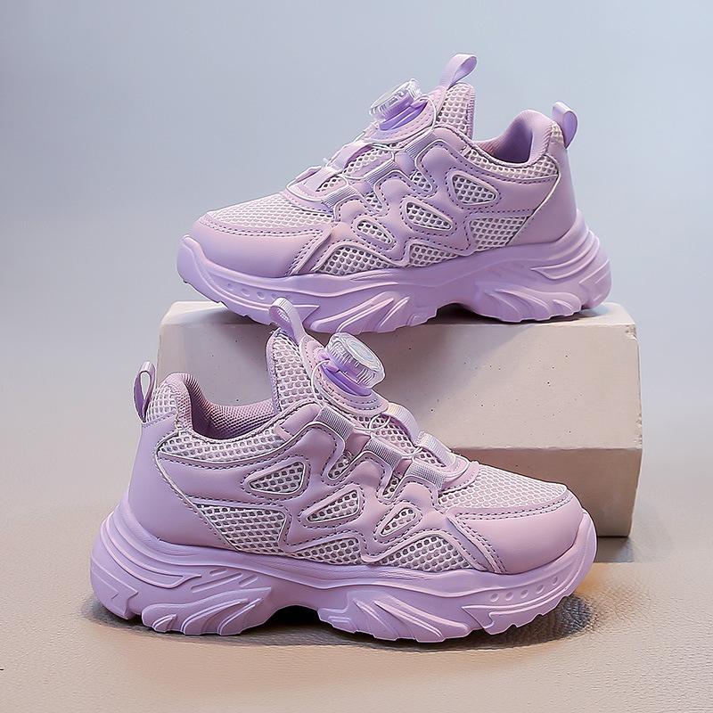 Kids Purple Breathable Mesh Turn Buckle Casual Sneakers