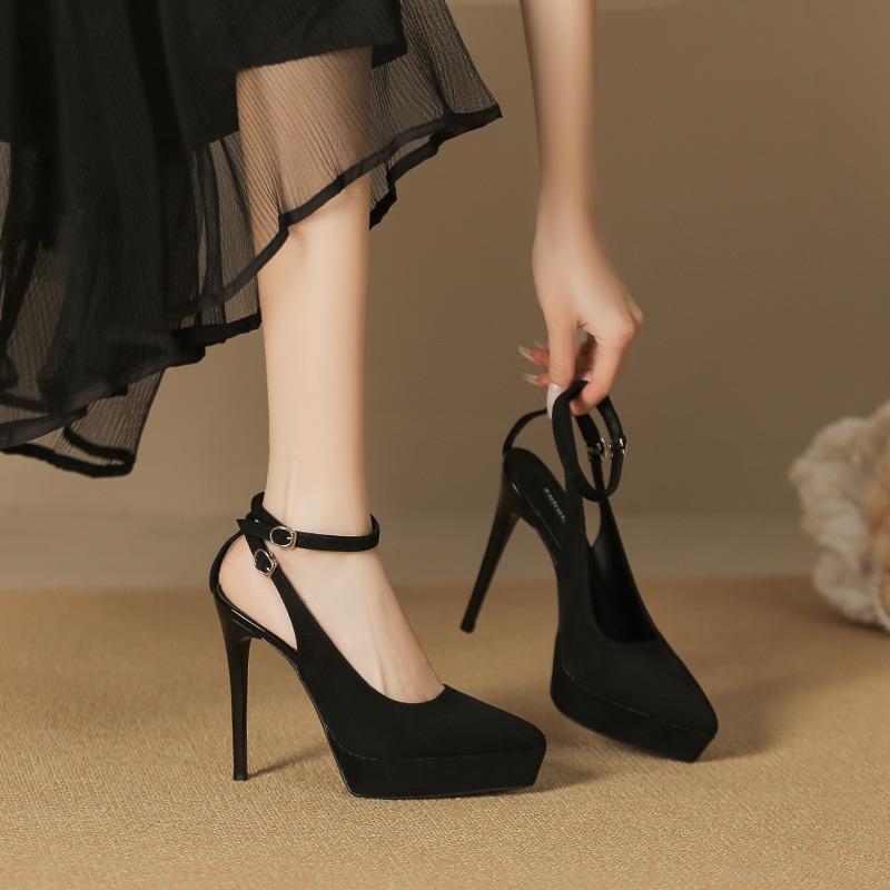 3-1 Waterproof Table Suede High Heels Are Not Tired, But Empty Sandals with Pointed Thin Heels and Super High Heels for Women.