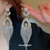 Silver Needle Diamond-Set Flower Teardrop Tassel Earrings: European & American Fashion