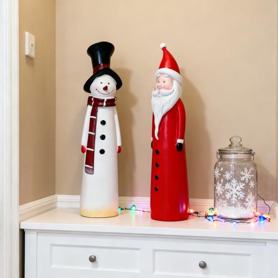 Christmas Santa Claus Figurine Hand-painted Cartoon Snowman Resin Statue Sculpture Holiday Party Home Office Desktop Decoration