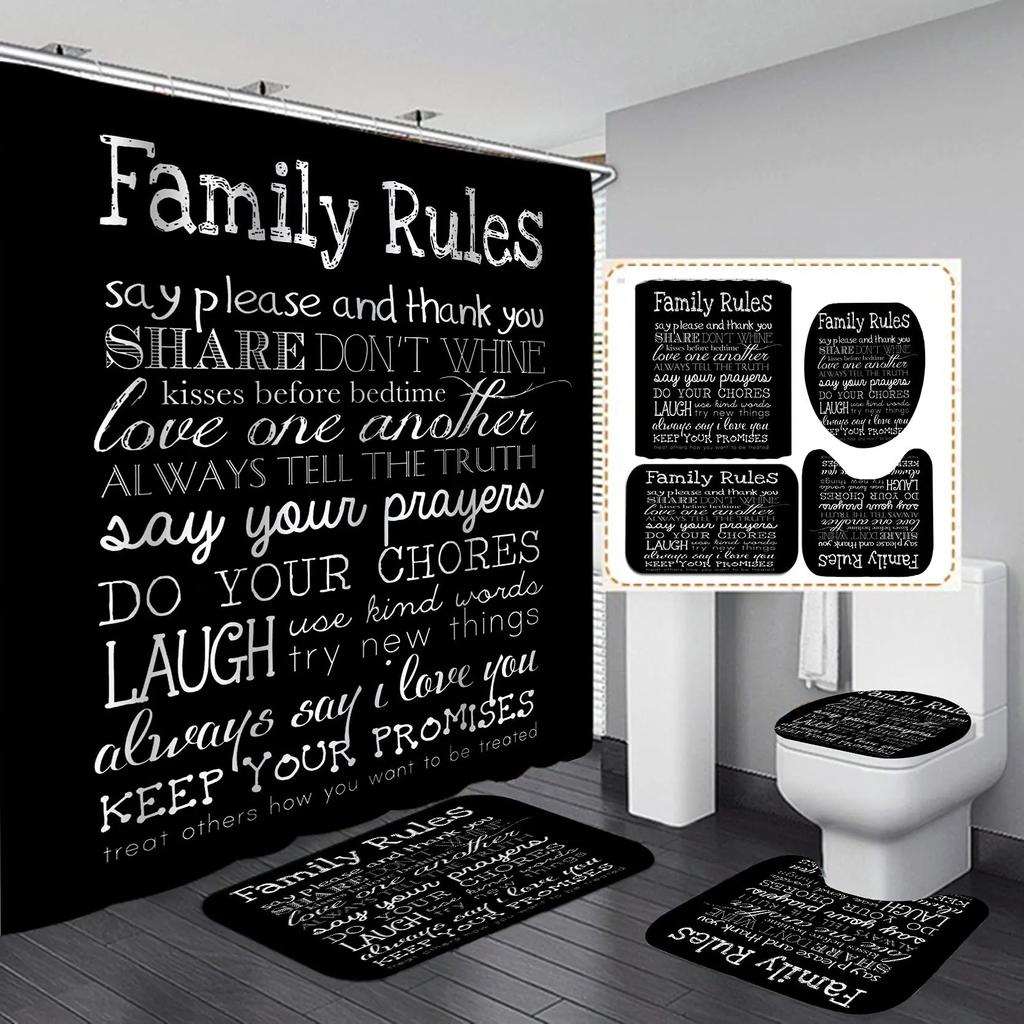 Inspirational Quotes Shower Curtain Set Rug Toilet Lid Cover Bath Mat Vintage Rustic Bathroom Decor Waterproof Wooden Poster