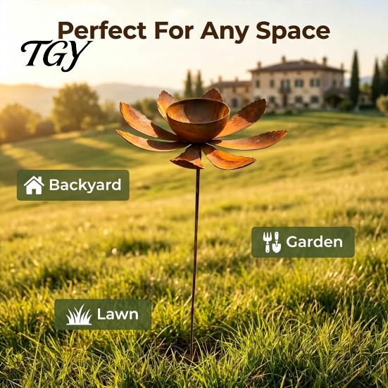 Metal Garden Bird Bath Rustic Feeder with Stake, Iron Stake Water Easy Assembly Outdoor Bowl, Weather-Resistant Drinking Station for Yard Patio Decor