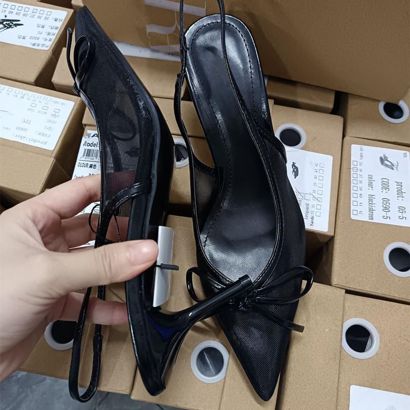 Fashion 2025 Summer Air Mesh Bowknot Slingbacks Women Pumps Fashion Pointed toe Thin High heels Office Sandals Female Party Prom Shoes