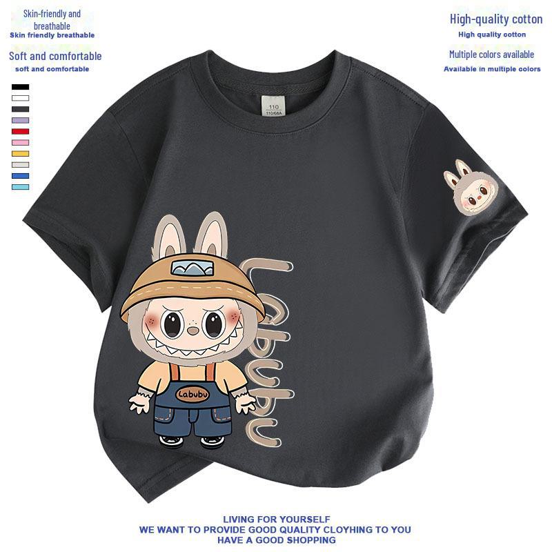 Maglietta a maniche corte unisex estiva casual Labubu Kids' Cartoon in cotone con scollo rotondo 140