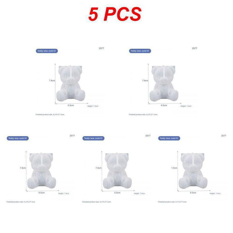 1~10PCS Smiling Teddy Bear Silicone Candle Mold 3D Animal Soap Resin Craft Plaster Making Kit Handmade Mold Home
