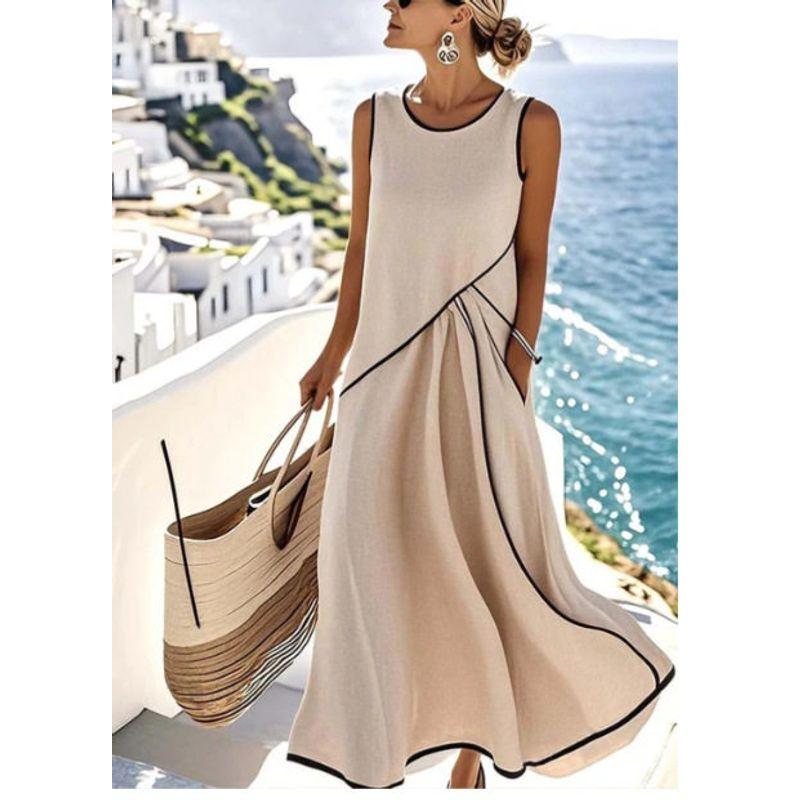 European and American Cross-Border Style Round Neck Sleeveless Color-Blocking Loose Slimming Cross-Over Dress Sleeveless Long Dress Sleeveless M