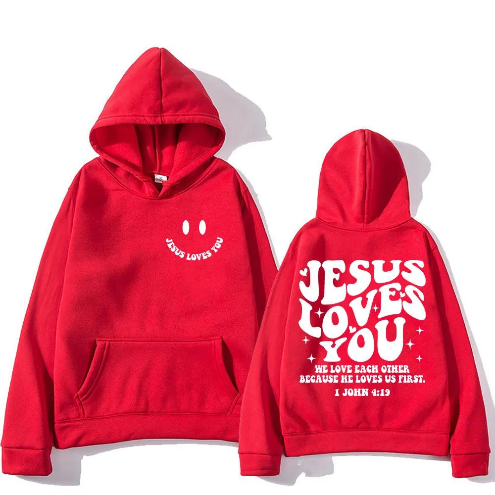 

Худи с принтом Jesus Loves You, с длинным рукавом, готическое, удобные толстовки с карманом, Харадзюку, мягкая одежда, молетон, повседневные пуловеры S