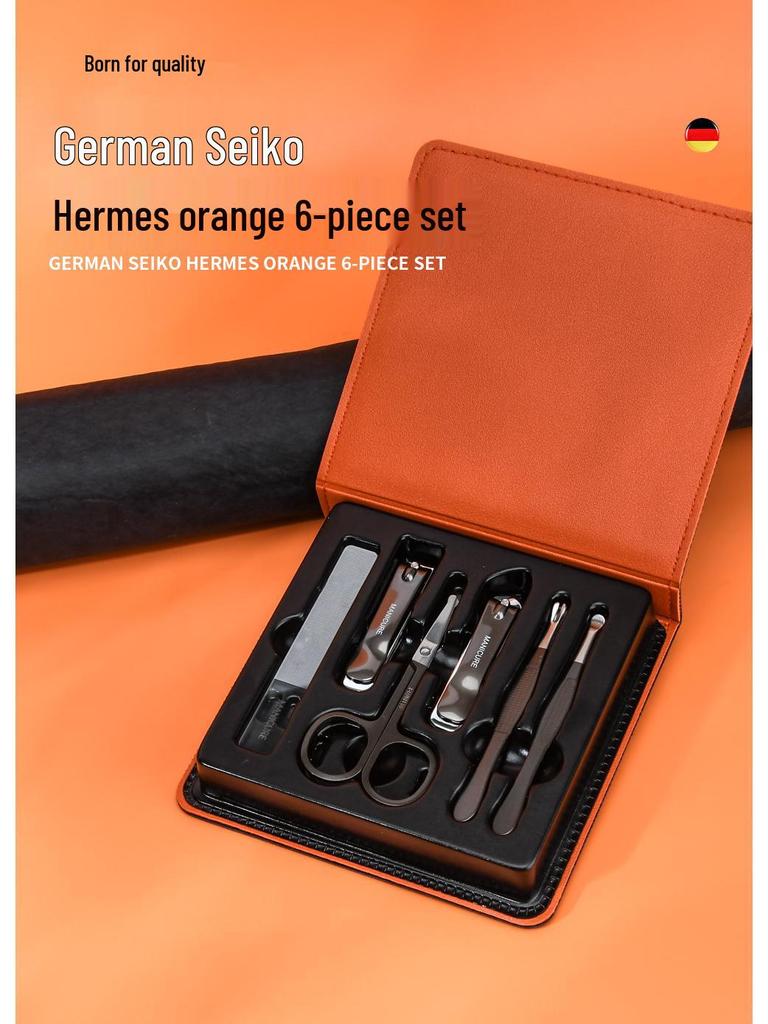 Anti-Splash Nail Clipper Kit: 6-Piece Set with Leather Pouch, Nose Hair Trimmer, Cuticle Nipper, Nail File, and Ear Spoon