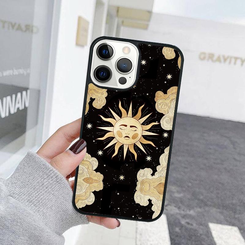 Black Frosted Hand Holding Sun Moon Face Phone Case For iPhone 17 Air 15 16 Cover 11 13 14 Pro Max 12 Plus Max XR