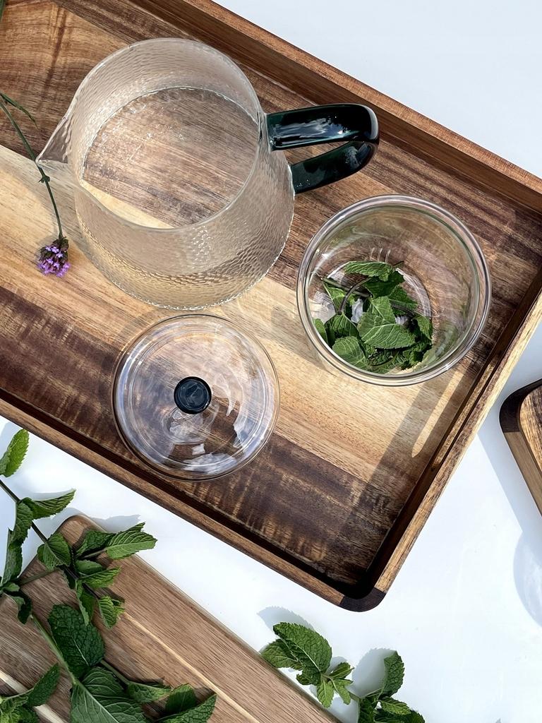 GLASS JUG 1L TEA INFuser with Filter 2 Glasses Green Ear