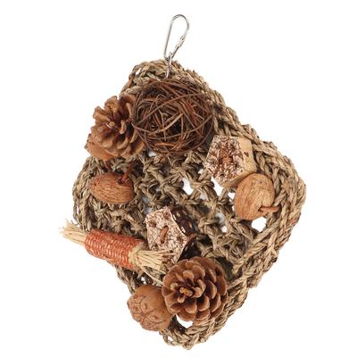 Red de Escalada para Pájaros Bola de Ratán Piña Mazorca de Maíz Frutos Secos Cuerda de Paja Red Tejida para Jaula de Loro
