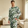 Men's Long Sleeve Pajama Set with Button Crotch and Elastic Drawstring Waist Pants for Home Loungewear