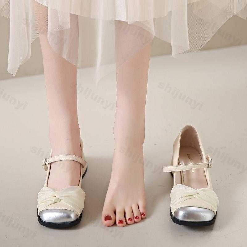 Women High Heels 2025 Summer New Round Toe Buckle Strap Height Increase Mary Jane Shoes Comfortable Elegant Party Pumps