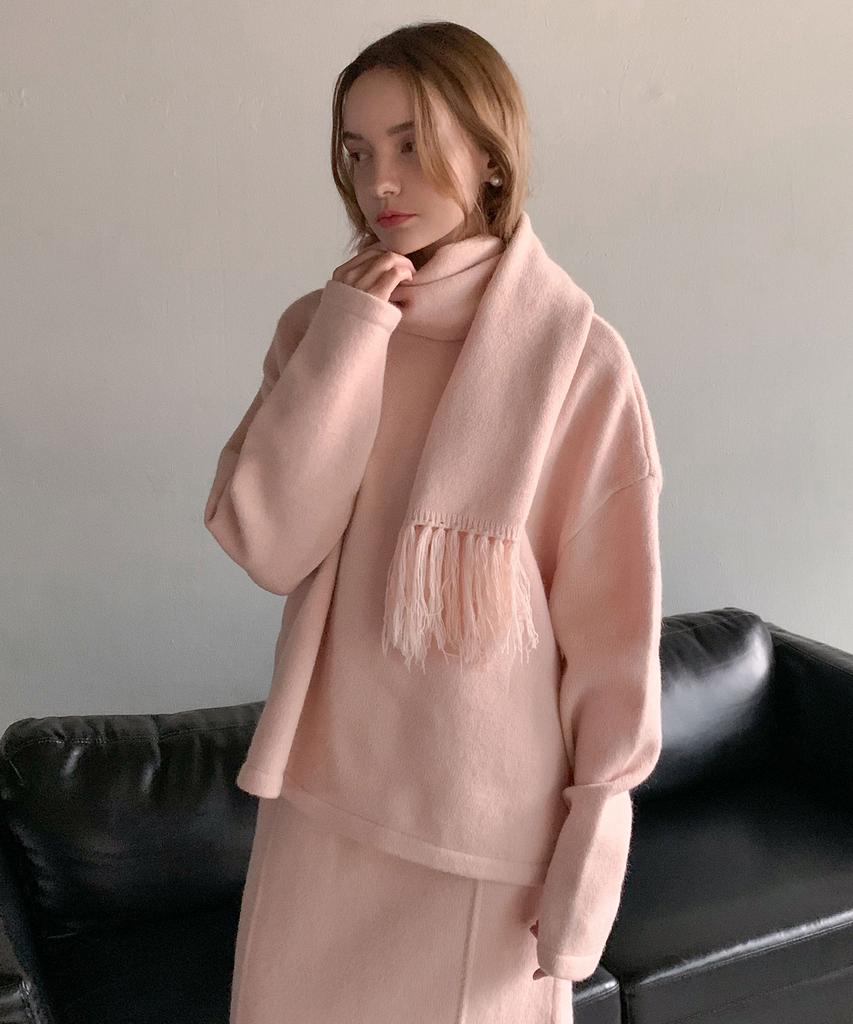 Baseukala [Set] Pullover Wool Knit+Slit Skirt+Muffler (4Colors)