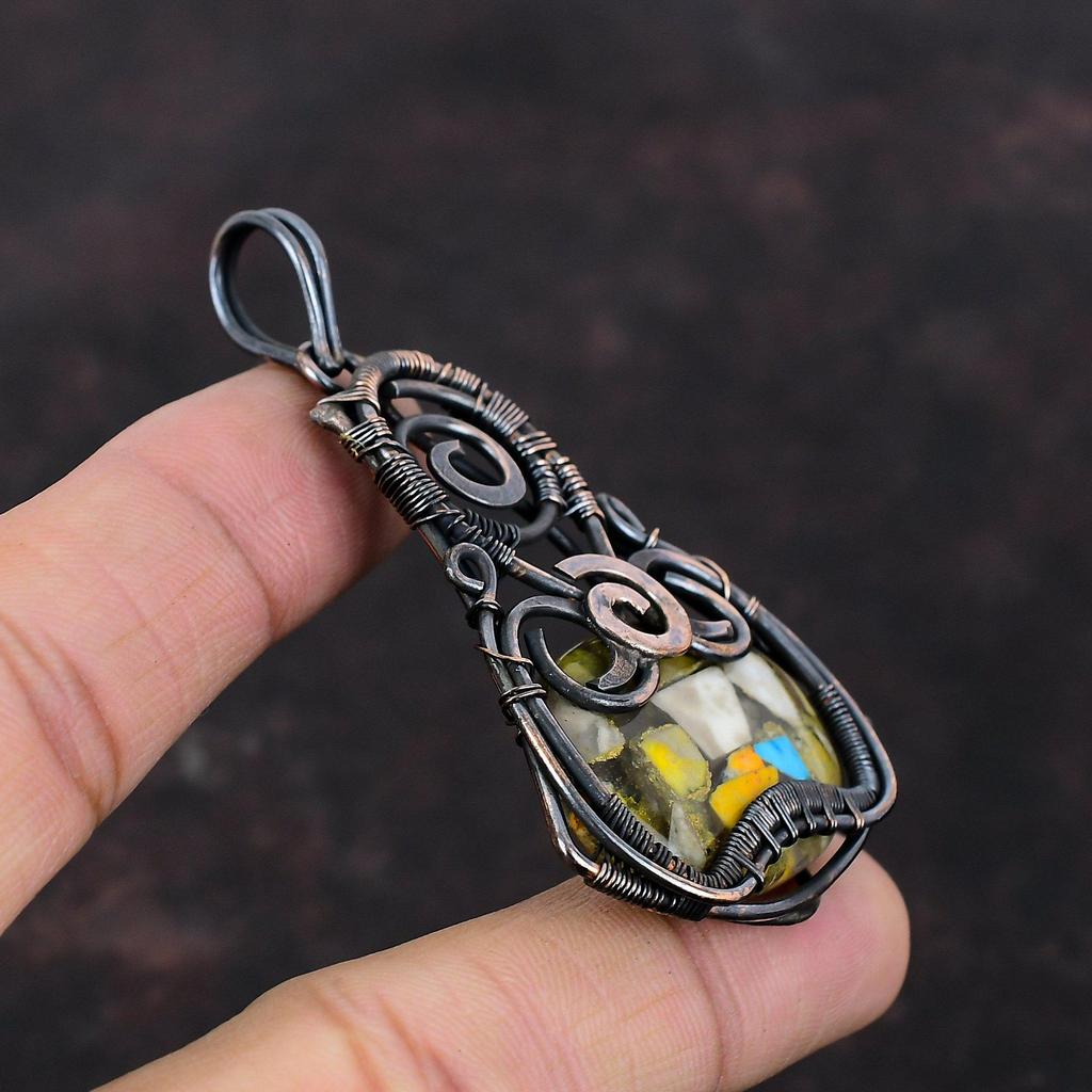 Copper Bumble Bee Jasper Pendant Copper Wire Wrapped Pendant Ethnic Jewelry Handmade Pendant Copper Jewelry Gemstone Pendant Engagement Gift