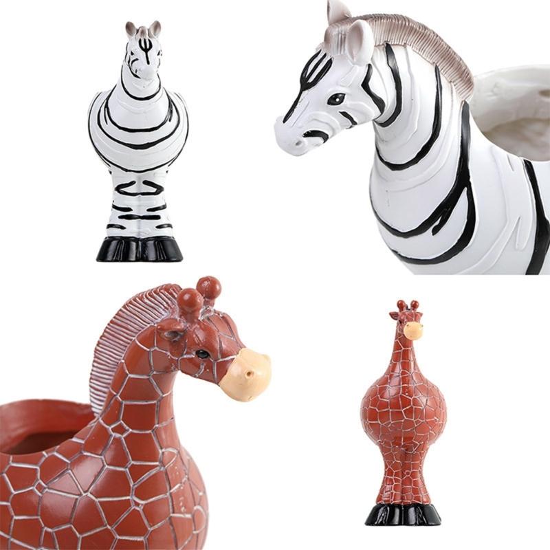 Creative Unique Giraffe/Zebras Shaped Succulent Holder Animal Plant Pot Tabletop Planter for Home or Office Decoration
