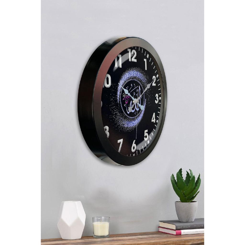 36 cm große schwarze Metall-Wanduhr mit Allah-Schriftzug