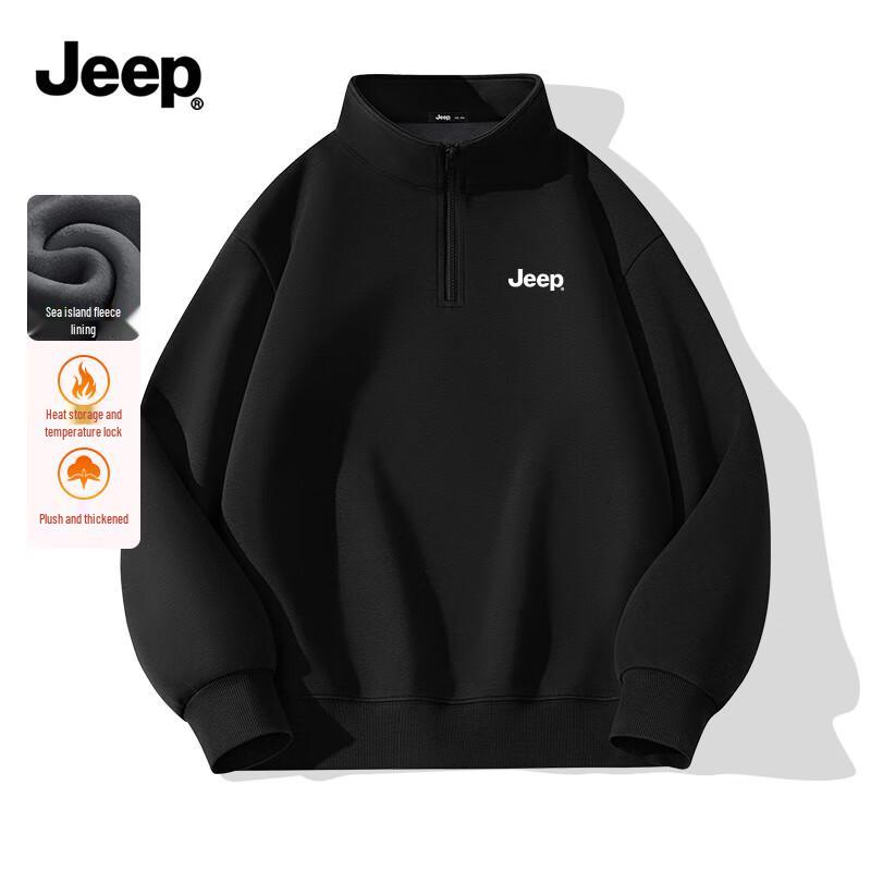 JEEP Men's Winter Fleece-Lined Half-Zip Stand Collar Sweatshirt