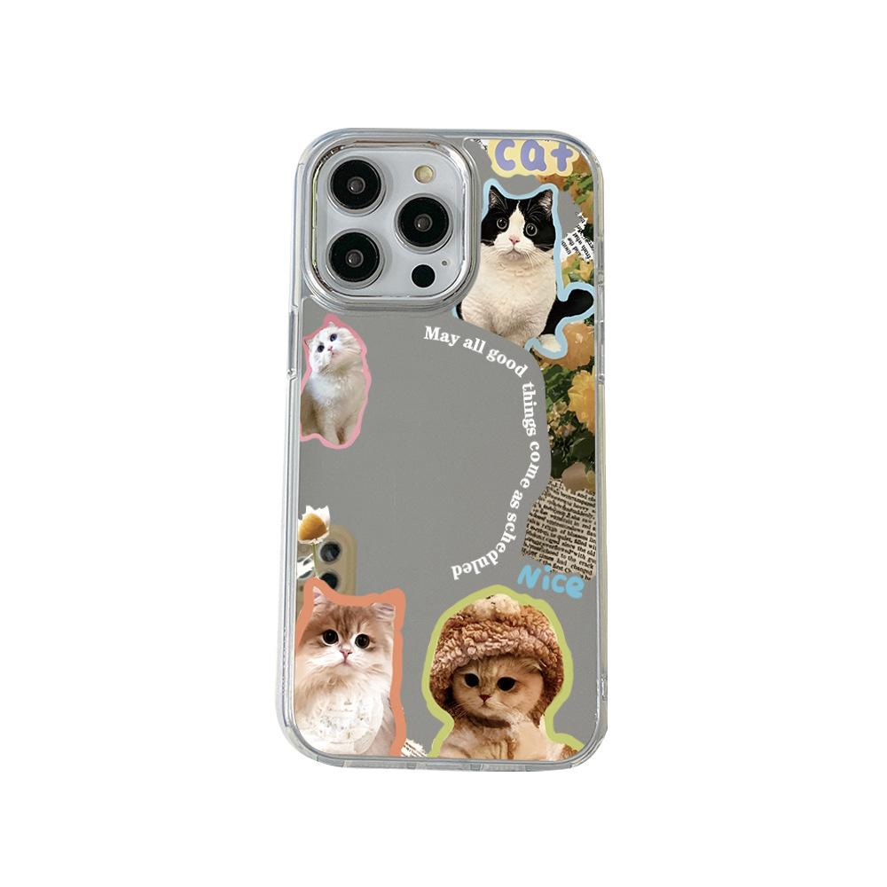Foreign Trade Explosion Cute Cat Mirror Apple 17 Mobile Phone Case Ip16promax Puppy with Mirror Mobile Phone Case 15
