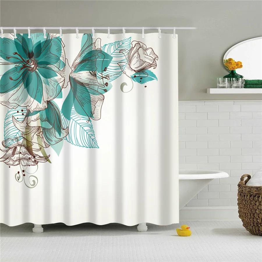 3D Flower Plum Blossom Lotus Lavender Rose Shower Curtains Bathroom Curtain Frabic Waterproof Polyester Bath Curtain with Hooks