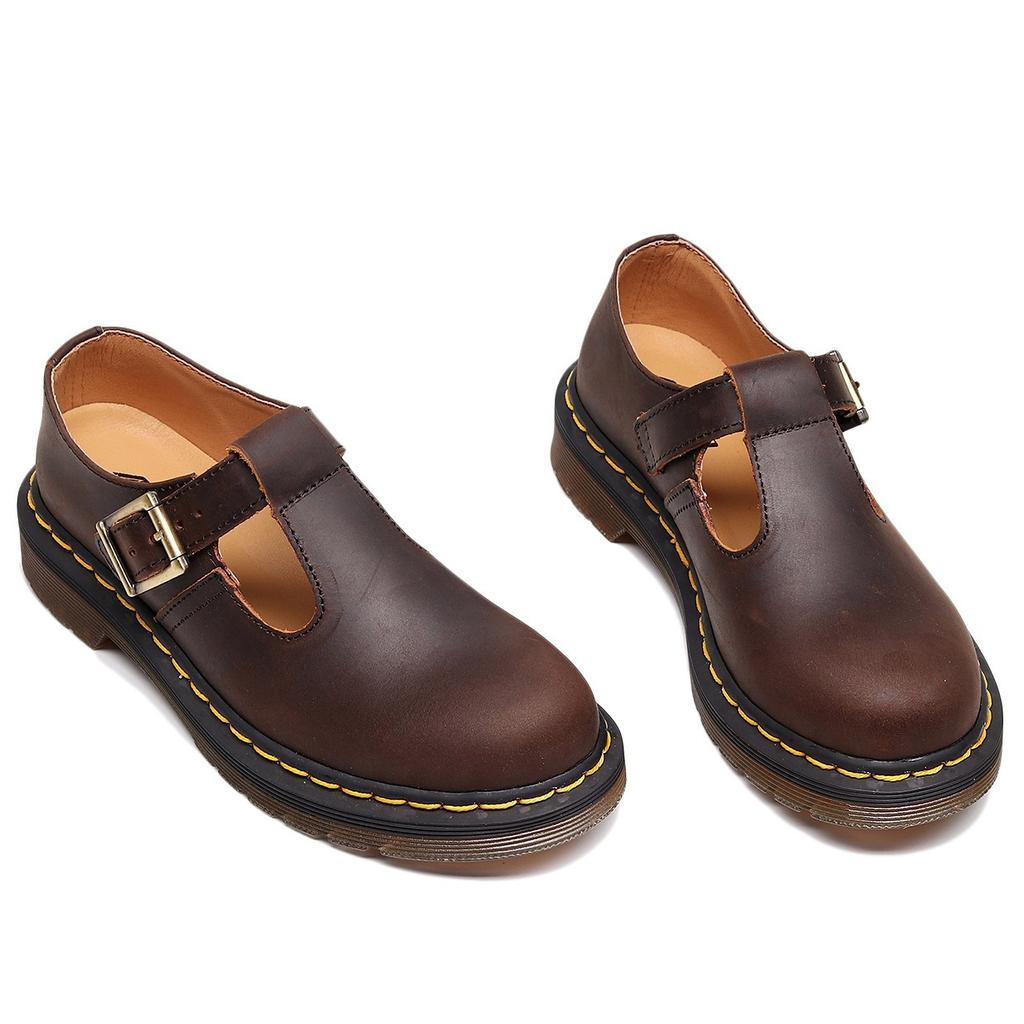 New T-band Mary Jane shoes genuine leather, low-top small leather shoes women's Crazy Horse brown fashion student casual shoes