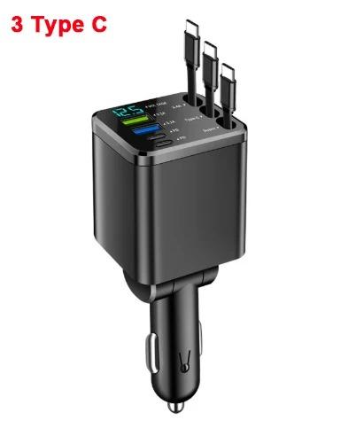 

7-in-1 120W Car Charger Fast Charging USB Type-C Power Adapter With Roof Starlight Retractable Cable for iPhone Xiaomi