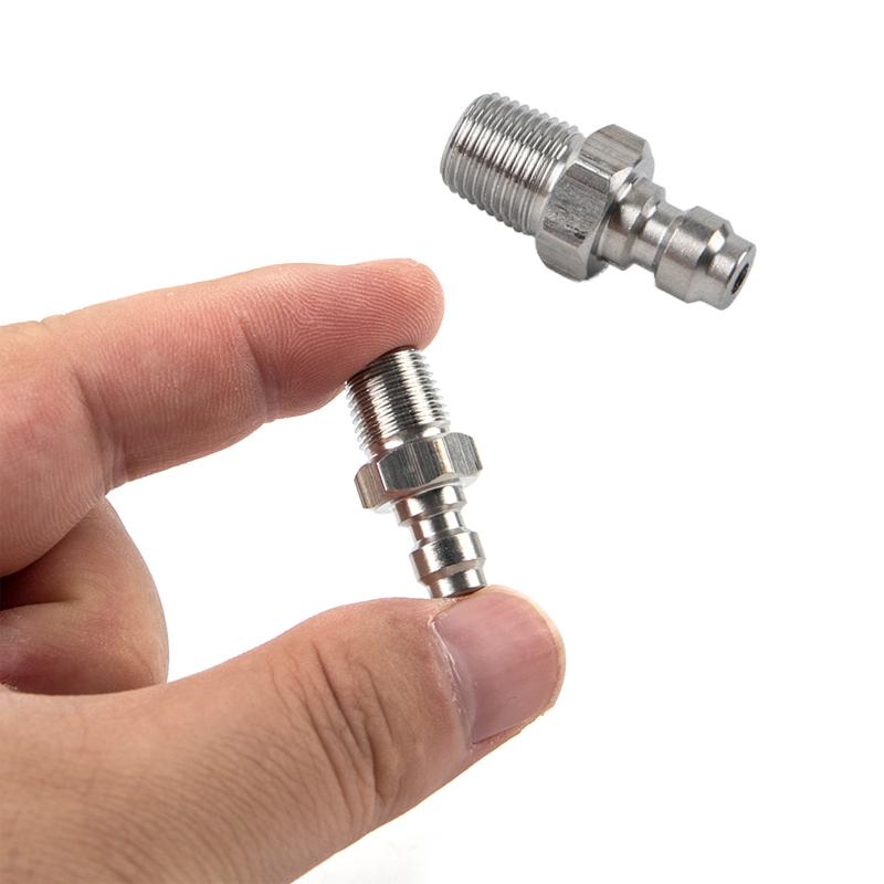 Stainless Steel Quick Connect Coupler Male Plug with Check Valve - M10x1 Thread & 1/8" NPT Port for 8mm Tube Air Hose Fitting