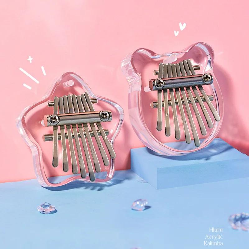 Hluru 8-Key Mini Kalimba - Transparent Crystal Acrylic Thumb Piano, Portable Acoustic Finger Piano Instrument