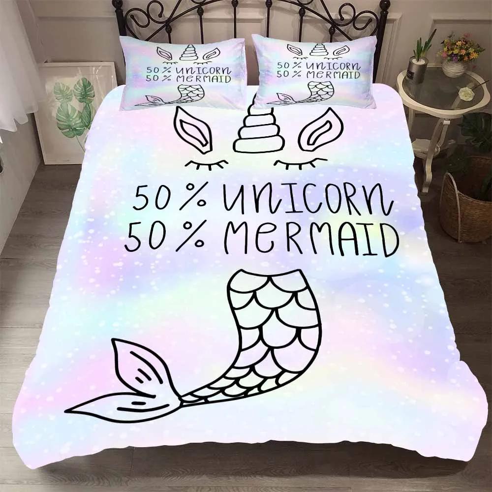 Print Jellyfish,Unicorn 2/3pc Single Kids Black Cartoon Bedding Set Duvet Set With Pillowcases Mermaid Princess BedSet Twin Size