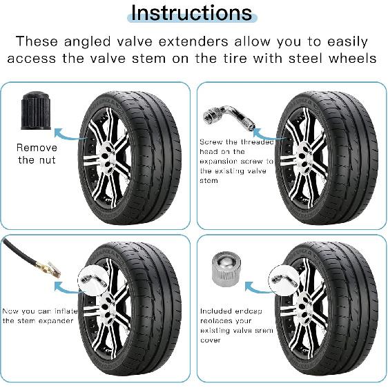 6-Pack Valve Stem Extenders, Mellbree 45 Degree 90 Degree 135 Degree Schrader Tire Valve Extension Compatible For Dual Wheels Passenger Cars, RV,