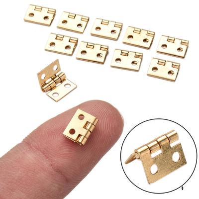 10Pcs Brass Plated Mini Hinge Small Decorative Jewelry Wooden Box Cabinet Door Hinges With Nails Dollhouse Furniture Accessories