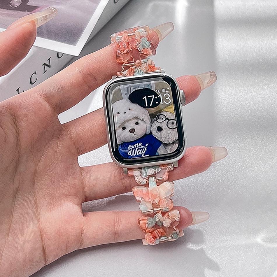 

Strap For Apple Watch Band S11/10/9/8/7/SE/6/5/Ultra 3 IWatch 49/46/45/44/42/41/40/38mm Fashion Butterfly Shape Resin Bracelet 38 40 41(S11 10)42MM