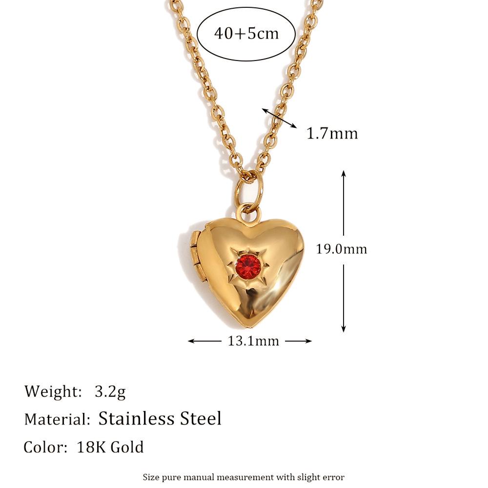 18K Gold-Plated Stainless Steel Heart Locket Necklace with December Birthstone in European and American Simple Niche Design Style