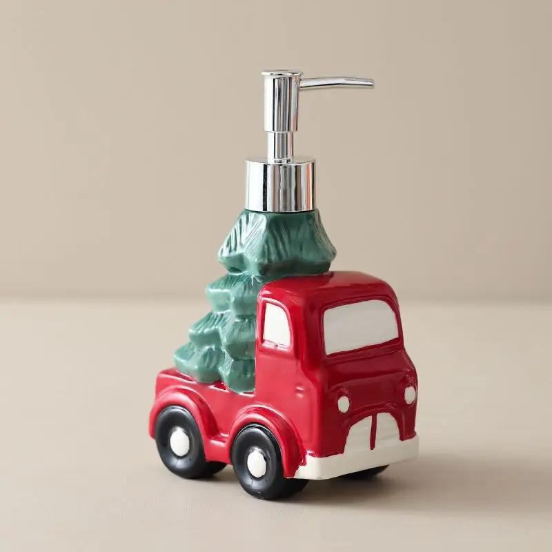 Bouteille en Céramique Peinte pour Noël Distributeur de Savon Liquide Désinfectant pour les Mains Shampoing Hydratant Distributeur à Pompe pour Hôtel Accessoires de Salle de Bain
