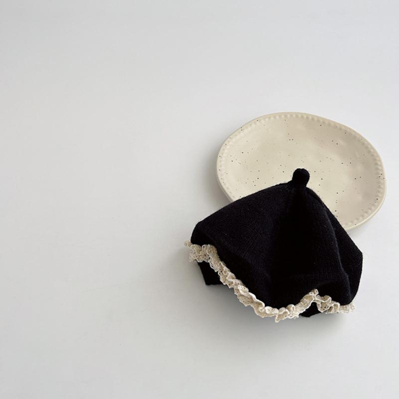 

Baby Hat Cotton Beret Hat Lace Ruffled Toddlers Beret Hats Autumn Winter Princess Versatile Soft Children Hats Gifts чорний