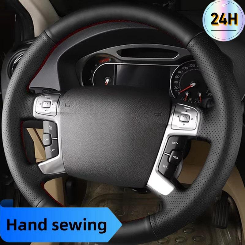 Black Hand-stitched Leather Car Steering Wheel