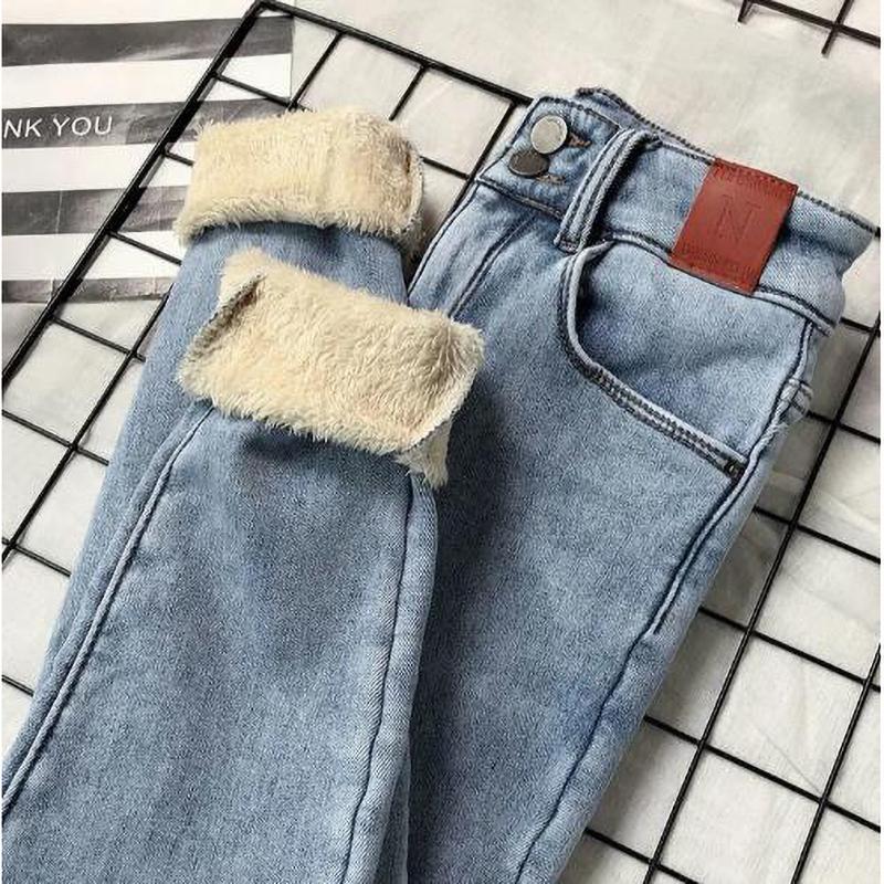Fleecové Teplé Strečové Džínové Tužkové Kalhoty Dámské Zimní Hrubé Sametové Džíny Vysoký Pas Skinny Dámské
