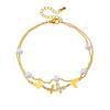 Gold Plated Butterfly Pearl Anklet for Women Double Layer Stainless Steel Foot Jewelry