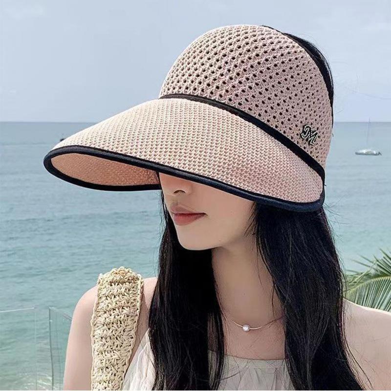 Summer Large Brim Ponytail-Friendly Straw Sun Hat with Face-Slimming Sun Protection