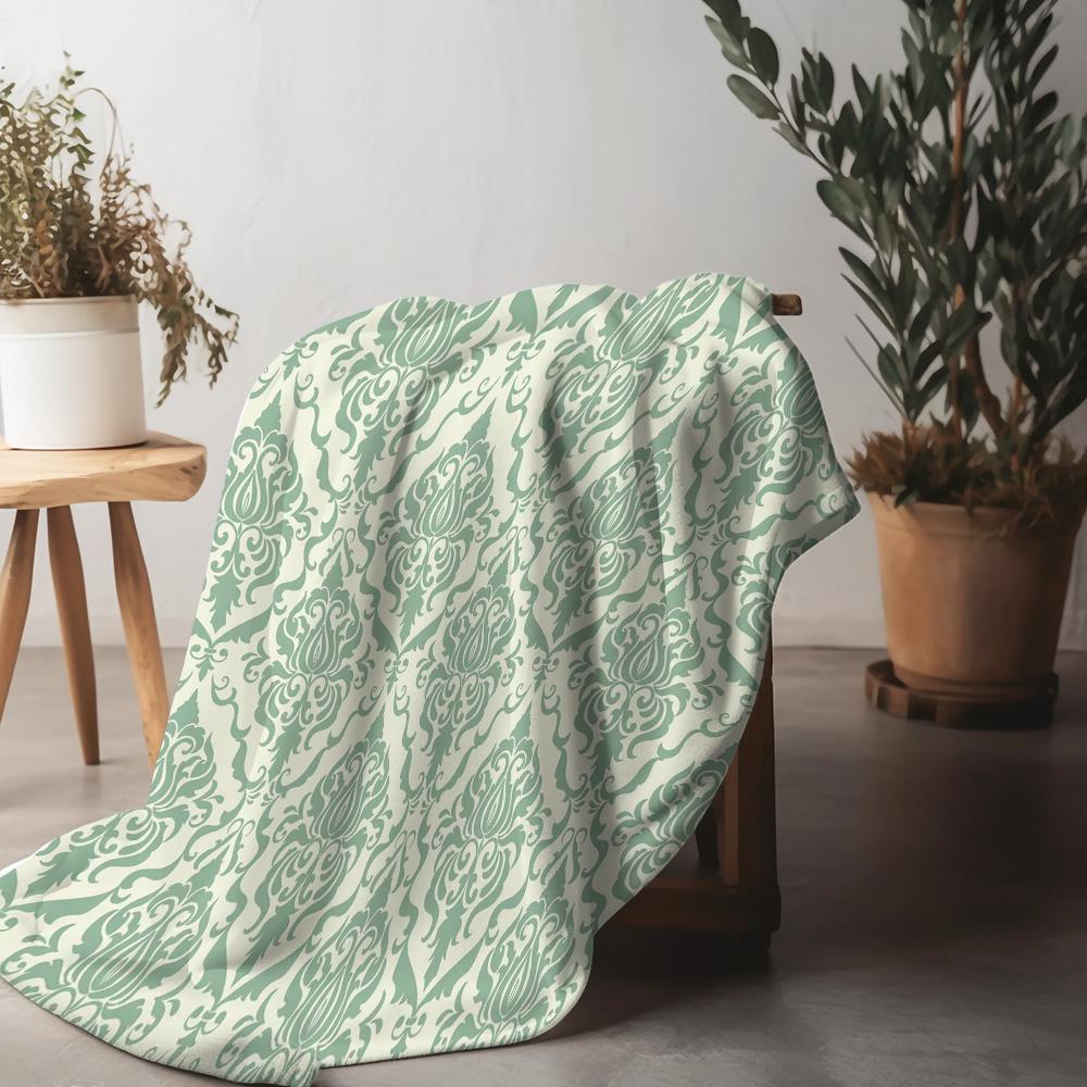 Grünes geometrisches Blumenmuster Flanell bedruckte Decke geeignet für alle Jahreszeiten geeignet für Wohnzimmer Büro Sofa und Reisen