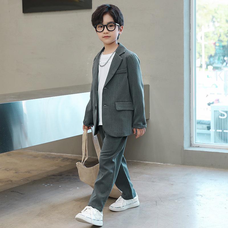 High Street Handsome Three-Piece Boy's Suit: White Long-Sleeve Shirt & Street Style Casual Set for Kids