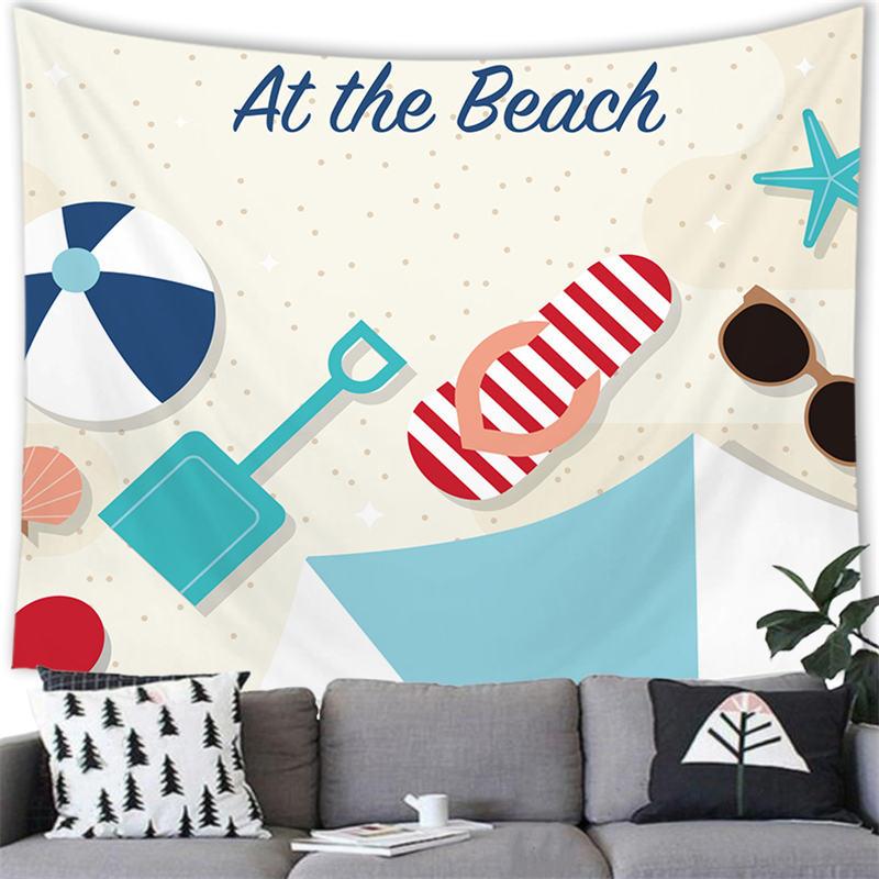 Summer Beach Tapestry Wall Hanging Cartoon Summer Beach  Party Home Bedroom Living Room Aestheticism Decor Background Tapestry
