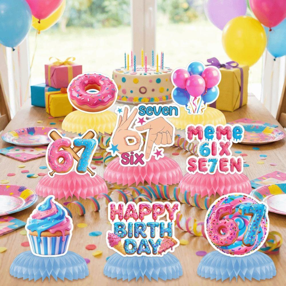 Colorful Six Seven Party Decor Ice Cream Theme 67 Honeycomb Ornaments  Birthday Party
