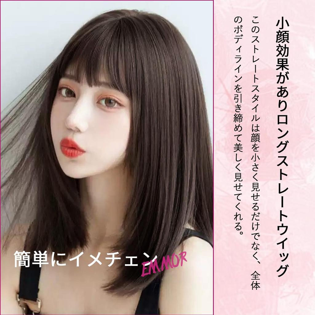 EMMOR Wig Wig Full Wig Crossdressing Wig Medium Straight Wig Natural Small Face Heat Resistant Layer Net Included Dark Brown Semi-Long Women's Women's