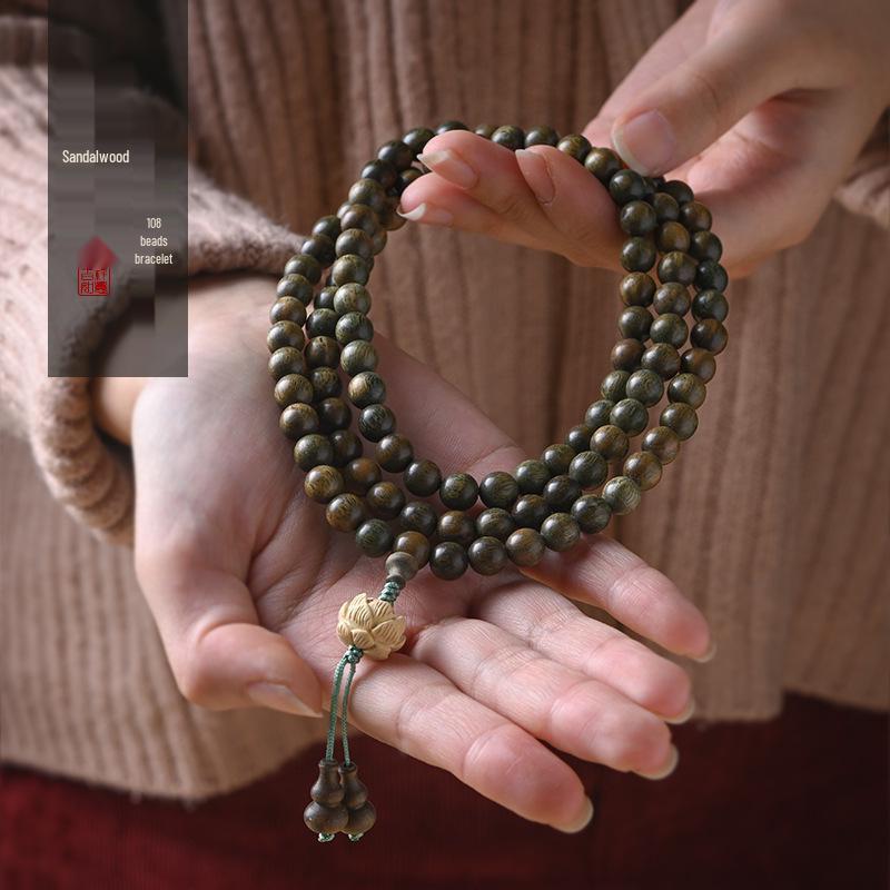 Braccialetto/Collana di Preghiera a 108 Perle Loto di Sandalo Verde e Bosso per Uomo & Donna
