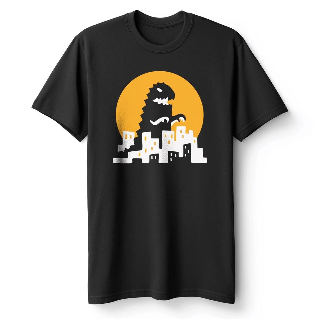 Godzilla Men's T-Shirt Cotton Black Yellow Kaiju Tokyo Japan